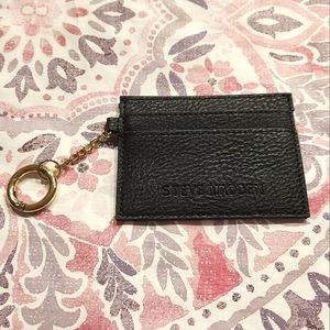 Steve Madden Black Card ID Holder Wallet with Gold Keychain Accessory Clip NWOT